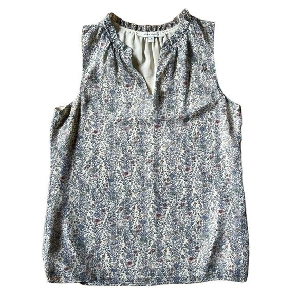Rose + Olive Womens Floral Print Sleeveless Blouse Small Tank Top Ruched Neck - Picture 1 of 10